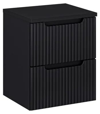Immagine prodotto di Set da bagno sospeso VANO 50cm: mobile sottolavabo con cassetti scanalati nero + piano per lavabo in nero opaco