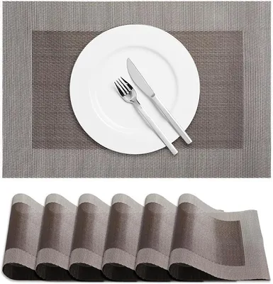 Produktbild von PolkaHome® Platzsets für Esstisch, 6er Set, Hitzebeständig bis 80°C, 30,5 x 45,7 cm, Waschbare Tischsets (Grau)