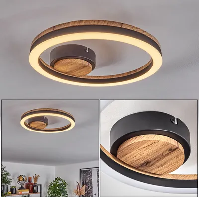 Produktbild von Pigge Deckenlampe aus Metall/MDF/Kunststoff in Schwarz/Holzoptik/Weiß