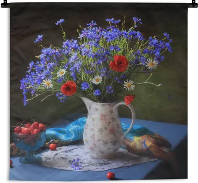 Produktbild von MuchoWow® Wandteppich Wandbehang Blumen - Farben - Stilleben 90x90 cm Tapisserie Dekoration Wandtuch - Wandaufhänger