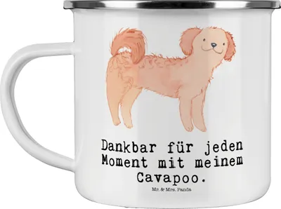 Produktbild von Mr. & Mrs. Panda Emaille Tasse Cavapoo Moment - Weiß - Geschenk, Campingtasse, becher, blechbecher, Cavoodle, Pott, Haferl