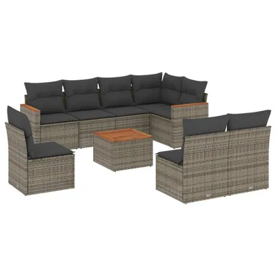 Produktbild von 9-tlg. Garten-Sofagarnitur mit Kissen Grau Poly Rattan