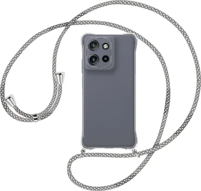 Produktbild von Handykette Backcover-Schutzhülle mit Band (Metall silberfarben) für Motorola Moto G Power 5G (2025) - weiß/grau kariert