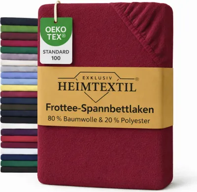 Produktbild von EXKLUSIV HEIMTEXTIL Frottee Spannbettlaken 140 - 160 x 200 cm Bordeaux 80% Baumwolle 20% Polyester    Bed-Sheet Bettlaken Spannbetttuch Topper Leinentuch
