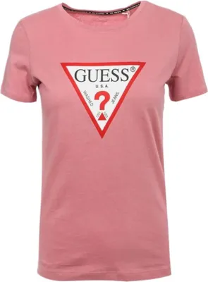 Obrázek produktu pro Dámské tričko GUESS s trojúhelníkovým logem v růžové barvě, velikost XS