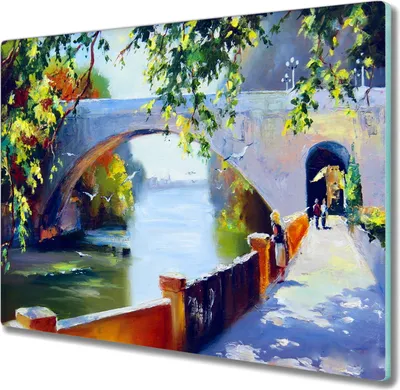 Produktbild von Coloray Schneidebrett Herdabdeckplatte 60x52 cm Kochplattenabdeckung Küchenbrett Hackbrett - Baum Fluss-Brücke