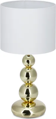 Zdjęcie produktu dla Lampa stołowa Relaxdays w kolorze złotym, okrągły klosz, oryginalny design, gwint E27, lampa nocna, wys. x średnica: 50 x 25 cm, biało-złota