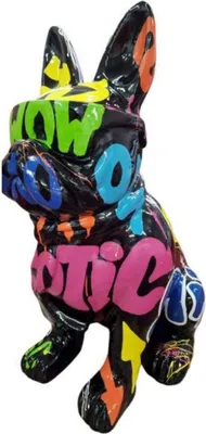 Produktbild von Casa Padrino Luxus Deko Skulptur Hund Bulldogge Schwarz / Mehrfarbig H. 120 cm - Große Deko Figur - XXL Deko Skulptur - XXL Deko Figur - Wohnzimmer Deko - Garten Deko - Luxus Deko XXL Figuren