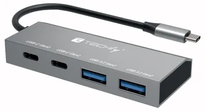 Produktbild von Techly IUSB32C-HUB4AC2, Kabelgebunden, USB 3.2 Gen 1 (3.1 Gen 1) Type-C, Silber, 10 Gbit/s, Metall, USB