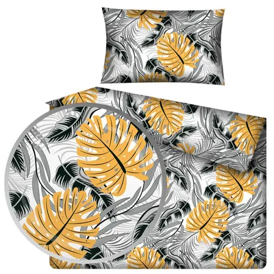 Produktbild von Designpremium Kinder-Bettwäsche 90x120 cm Pflanzenmuster Gelb Grau