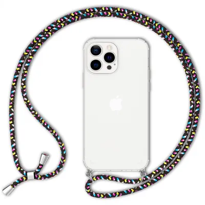 Produktbild von NALIA Handyhülle mit Kette für iPhone 13 Pro, Transparentes Hardcase & Handy-Schnur Schwarz Bunt