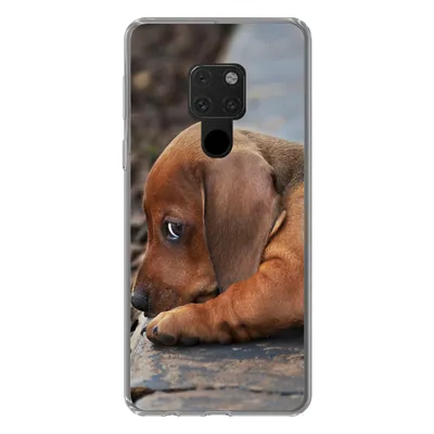 Produktbild von MuchoWow® Handyhülle Schutzhülle Hülle für Huawei P40 Lite Dackelwelpe liegt am Rande des Bürgersteigs Silikon Softcase Handy Hülle - Handy