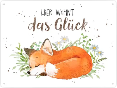 Produktbild von Fuchs Metallschild XXL in 28x38 cm in weiß mit Spruch Hier wohnt das Glück