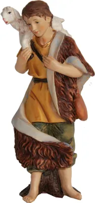 Produktbild von FADEDA Hirte mit Schaf auf Schulter   / Höhe:7 cm / handbemalt / detailgetreue Krippen Figuren - Weihnachten Tisch Dekoration Krippe Zubehör