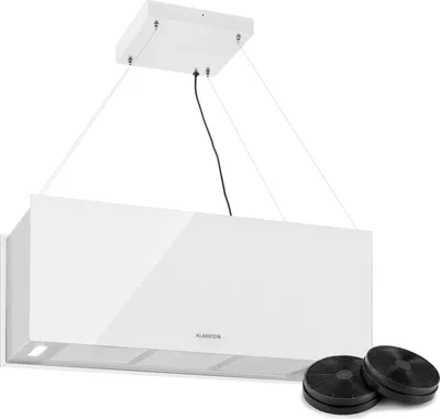 Image de Klarstein Hotte Aspirante Ilot Central de Cuisine Silencieuse et Design, Débit d'air 590m³/h, Minuteur, 3 Modes, Hotte Aspirante Suspendue Sans Evacuation et Filtres à Charbon Actif, Hotte à Recyclage