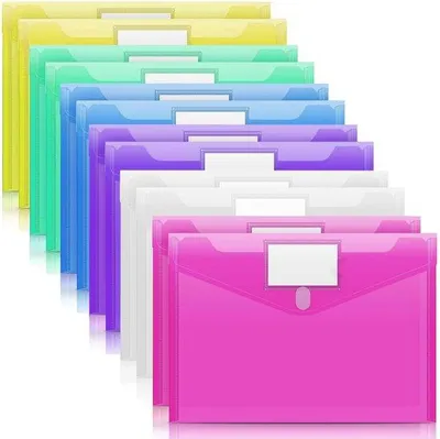 Produktbild von Durchsichtige PVC-Taschen mit Klemme und Druckknopf, 12 Stück, A4