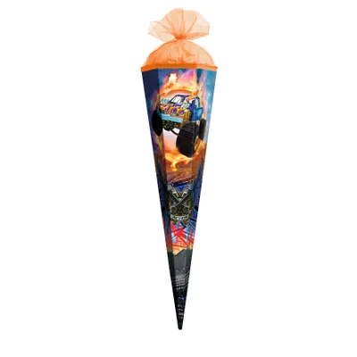Produktbild von ROTH Geschenk-Schultüte klein Monstertruck Fire 50 cm eckig Tüllverschluss Zuckertüte Schulanfang