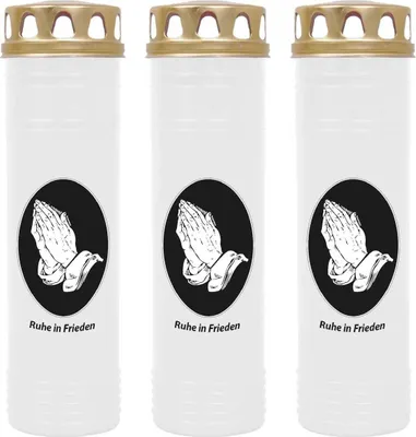 Image de Bougie funéraire - Pack de 3 - Blanc 170h ( couvercle or ) - mains