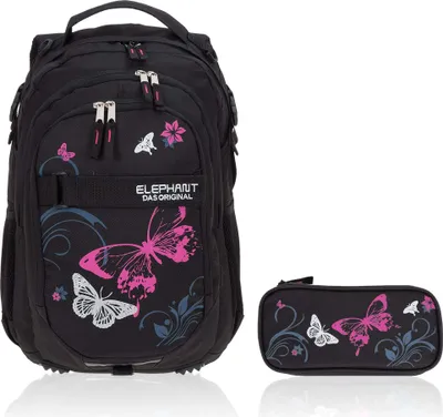 Produktbild von Schulrucksack Set 2 Teile Elephant Hero Signature Rucksack Schultasche Mädchen Mäppchen BOX 12679 Butterfly Pink r mb