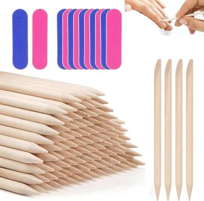 Produktbild von 120 Stück Rosenholzstäbchen Für Maniküre Und Pediküre, Doppelseitige Orange Holzstäbchen Mit 20 Abheftstreifen, Professioneller Nagelhautschieber Und Cuticle Remover