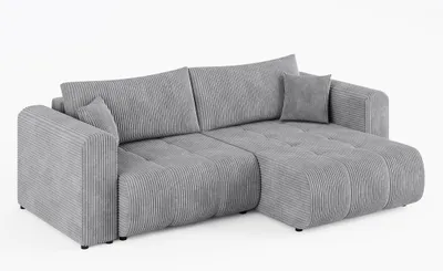 Image de Canapé d'angle RIVA, couleur gris, côté droit | Revêtement en tissu cordé | Canapé en forme de L avec fonction couchage et coffre de rangement