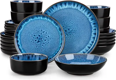 Produktbild von Tafelservice 6 Personen Blau Steingut Geschirrset 24tlg