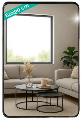 Produktbild von HSXL – Spiegel – rechteckiger Spiegel schwarz – 60 x 90 cm groß – großer Wandspiegel 60 x 90 cm rechteckig – industrielles/modernes Design – Badezimmer – Schlafzimmer – Wohnzimmer – Toilette