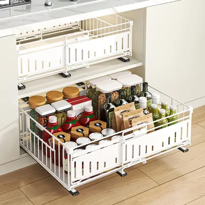 Ausziehbarer Schrank-Organizer, Weiß, 2 Stück, 38x17x32-50 cm