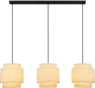 Produktbild von Briloner Papper Pendelleuchte, Bastschirm, 3-Flammig, Boho-Stil, E27 Fassung, Natur, 116 x 25 x 128,5 cm