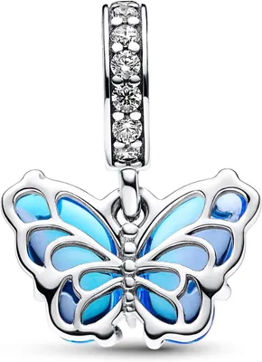 Produktbild von Pandora Schmetterlingsanhänger aus blauem Muranoglas, Sterlingsilber Armband mit funkelnder Pavé-Zirkonia-Fassung