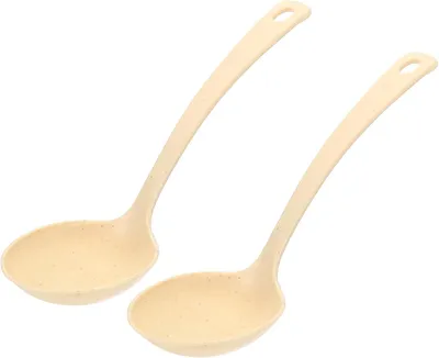 Produktbild von 7" Suppenlöffel, 2 Stück Kunststoff-Wiederverwendbare chinesische Wonton-Suppenlöffel mittelgroßer Einzel-Teespoon für Partys, Zuhause, Küche, Restaurant, Beige