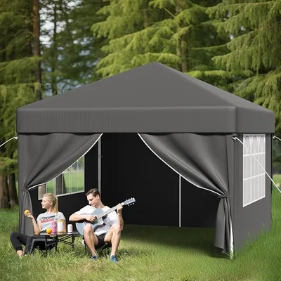 Produktbild von Faltpavillon 3x3 Wasserdicht Stabil Winterfest | Pop-Up Pavillon Höhenverstellbar | Partyzelt UV Schutz 50+ | Pavillion mit Tragetasche | Gartenpavillon Faltbar für Outdoor Camping,Grau