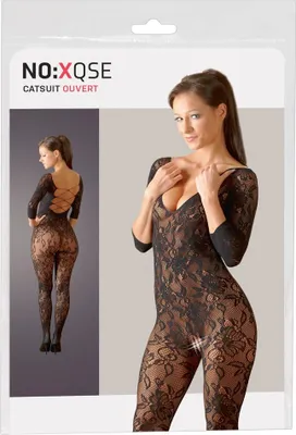 Zdjęcie produktu dla XQSE Kombinezon Czarna Koronka z Rękawami 3/4 S-L Bezszwowy