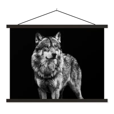 Produktbild von MuchoWow® Textilposter Wolf - Tiere - Wild - Schwarz - Weiß 150x113 cm mit schwarzem Rahmen - Wohnzimmer