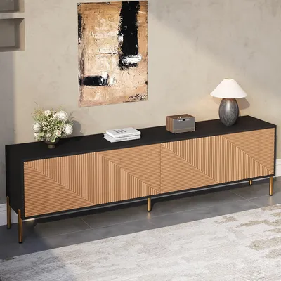 Produktbild von TV-Schrank Einzigartiges im Farbblock-Design TV-Tisch TV-Ständer 179 x 35 x 53,5 cm Schwarz+Natur