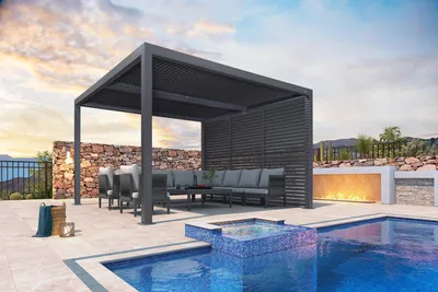 Produktbild von PURPLE LEAF Aluminium Lamellen pergola 3,65 x 3,65 m, freistehender wasserdichter Pavillon mit verstellbarem Dach für Terrasse und Garten 1 lange Grey