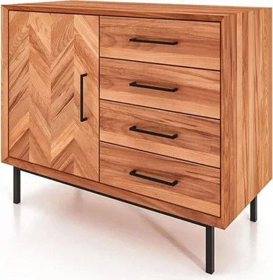 Produktbild von Kommode Seiba Kernbuche massiv 97x45x80 mit 4 Schubladen 1 Tür Fischgrätmuster