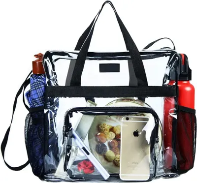 Produktbild von Transparente Einkaufstasche und Clear Bag für das Fitnessstudio, für Arbeit, Sportspiele und Konzerte - 30 x 30 x 15cm, schwarz
