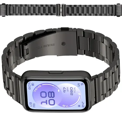 Produktbild von Edelstahl Armband für Huawei Band 11 / 11 Pro, Bizon Strap Watch Aura, Schwarz