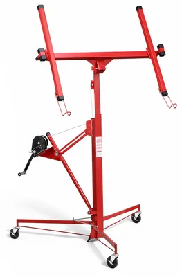 Immagine prodotto di Sollevatore per pannelli Ikodm, peso 68 kg, realizzato in acciaio Q195, altezza di lavoro regolabile da 126 a 325 cm, inclinabile fino a 60°, rotazione a 360°, dotato di 3 ruote piroettanti, colore rosso