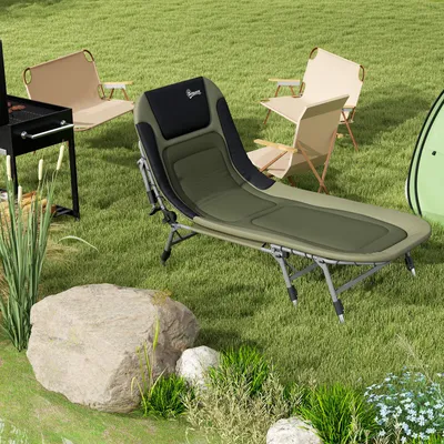 Produktbild von SUGIFT Feldbett klappbar, Campingliege mit verstellbarer Rückenlehne, Campingbett gepolstert, Grün | 600D Oxford | 12,5 kg | 200 x 85 x 51 cm