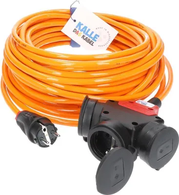 Produktbild von KALLE DAS KABEL CEE PUR Verlängerungskabel H07BQ-F 3G 2,5 mm² 50 Meter mit 3-fach Kupplung Signal ORANGE Campingkabel Baustellenkabel Stromkabel Caravanverlängerung Womo Boot  NIEDERSACHSEN