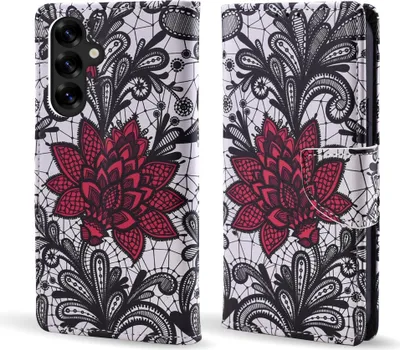 Produktbild von Handy Hülle für Samsung Galaxy S25 Klapphülle Bookcase Flip Cover Handy Tasche Etui Motiv: Seerose Blumen