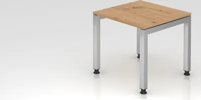Produktbild von Schreibtisch Pejo | Asteiche | Silber Gestell | BxT 80x80cm | Arbeitshöhe 68-76cm | stufenlos höheneinstellbar | 4-Fuß-Gestell eckig | Rechteckform mit schwebender Tischplatte