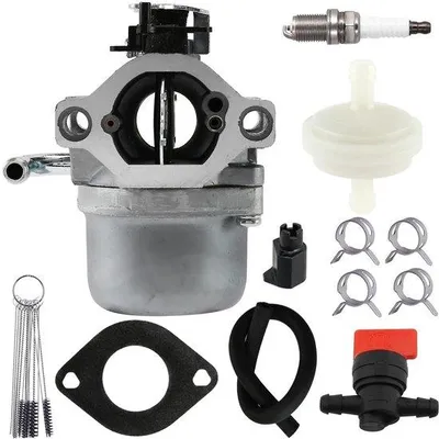 Image de Kit de réparation pour carburateur de tondeuse - Kit comprenant joints et tuyau de carburant - Filtre - Compatible avec les moteurs B&S