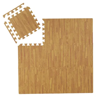 Obrázok produktu pre 45 ks podlahových rohoží s okrajom, puzzle rohože pre športové a fitness zariadenia, cca 0,85 m², EVA pena, vzhľad dreva, prírodná farba