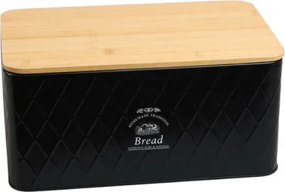 Produktbild von MOON HOME Brotkasten - Rustic Breadvault Black, aus Metall mit Deckel aus  Bambus, Brotbox mit nachhaltigem Holzdeckel