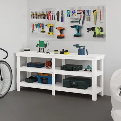 Zdjęcie produktu dla Stół warsztatowy Living Store biały 181x50x80 cm lite drewno sosnowe