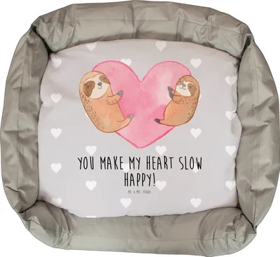 Produktbild von Mr. & Mrs. Panda Katzenschlafplatz Faultiere Herz - Grau Pastell - Geschenk, Katzenbett, Katzenkorb, für Freundin, Kuschelbett, Katzenkissen, Valentinstag, Partner