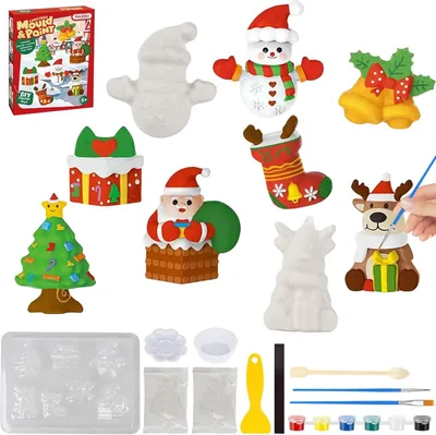 Produktbild von Kinder Malset Bastelset zum Gips gießen - Weihnachten Gipsfiguren Set mit 7 Muster für kreative Bastelstunden, Perfektes Geschenk für Kinder